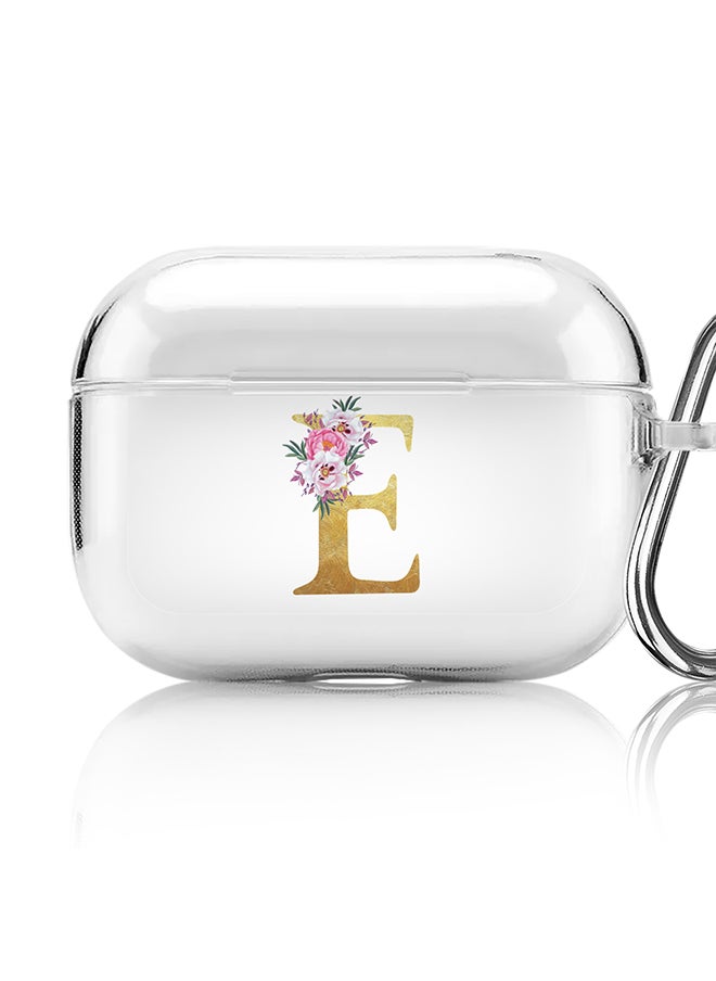 Stylizedd Classic Clear printed Case for Apple Airpods Pro Soft TPU Gel Thin Transparent Flexible Cover - Custom Monogram Initial Letter Floral Pattern Alphabet - E (Clear )  - Image 1