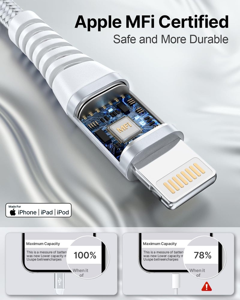 Aioneus Long iPhone Charger Cable 3M 2Pack, USB A to Lightning Cable MFi Certified iPhone Charging Nylon Braided Fast Charging Cord for iPhone 14 13 12 11 Pro Max XR XS 8 7 Plus iPad - Image 2
