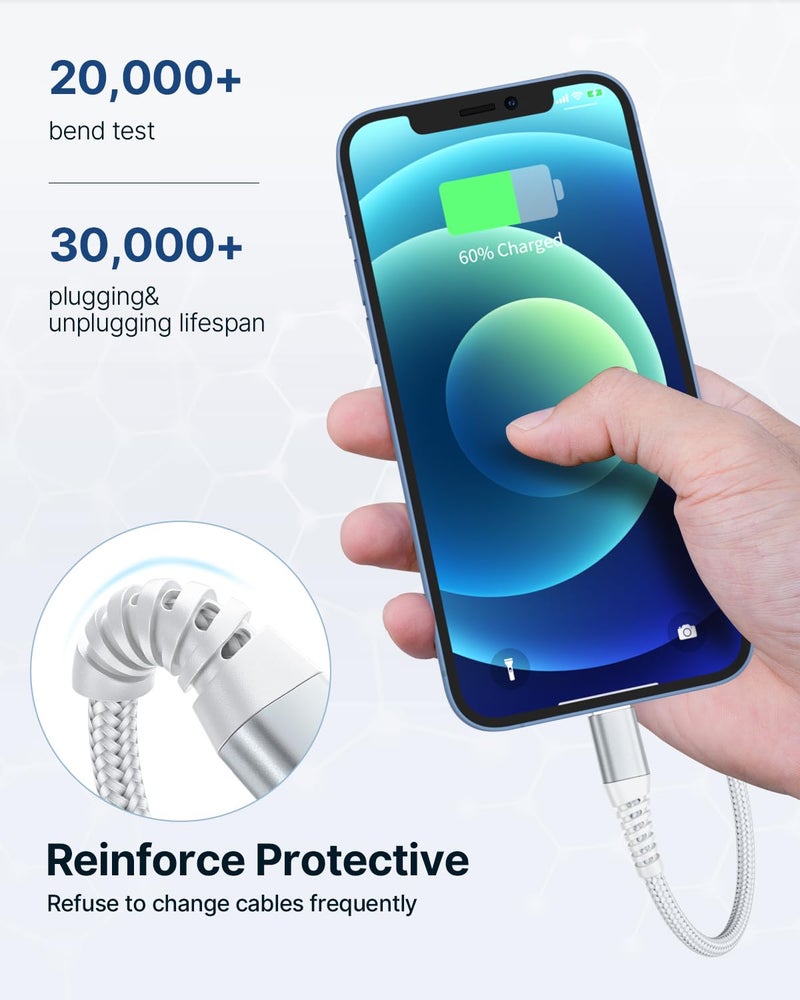 Aioneus Long iPhone Charger Cable 3M 2Pack, USB A to Lightning Cable MFi Certified iPhone Charging Nylon Braided Fast Charging Cord for iPhone 14 13 12 11 Pro Max XR XS 8 7 Plus iPad - Image 4