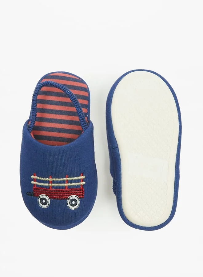 كوزي Boys Embroidered Slingback Bedroom Mules