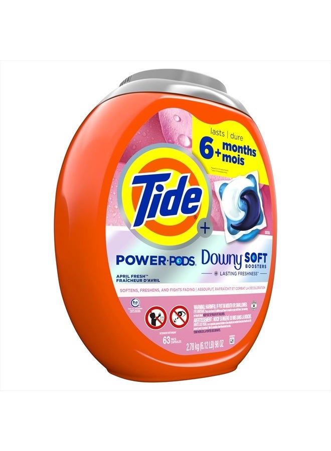 Tide كبسولات منظف الغسيل Power PODs 2 في 1 مع معززات داوني الناعمة، انتعاش يدوم طويلاً مع رائحة April Fresh، 63 كبسولة  - Image 3