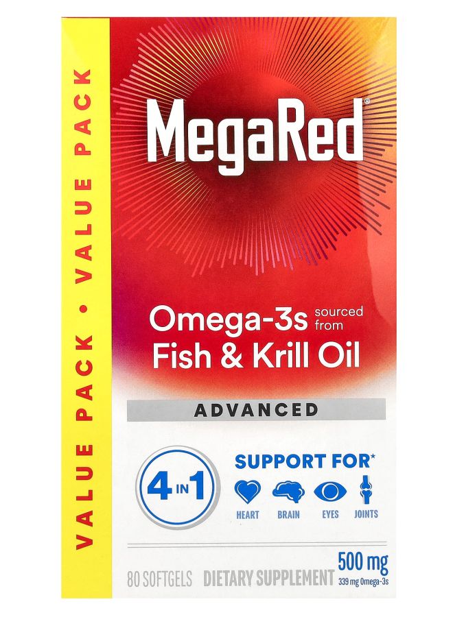 MegaRed Omega-3s Fish & Krill Oil Advanced 4in1 Vanilla 500 mg 80 Softgels