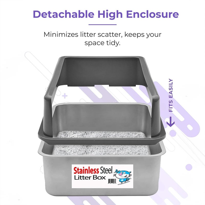 iPrimio XL Stainless Steel Litter Box with Lid - High-Sided Metal Litter Box with Enclosure for Big Cats - Easy to Clean, Rust-Resistant, and Durable - Never Absorbs Odors - 23.5 x 15.5 x 6 in - Image 5