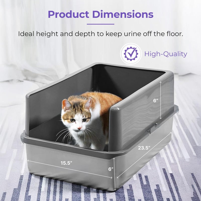 iPrimio XL Stainless Steel Litter Box with Lid - High-Sided Metal Litter Box with Enclosure for Big Cats - Easy to Clean, Rust-Resistant, and Durable - Never Absorbs Odors - 23.5 x 15.5 x 6 in - Image 3