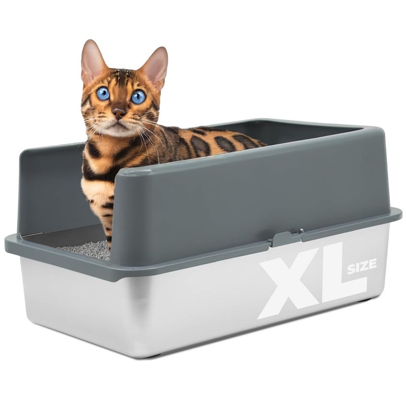iPrimio XL Stainless Steel Litter Box with Lid - High-Sided Metal Litter Box with Enclosure for Big Cats - Easy to Clean, Rust-Resistant, and Durable - Never Absorbs Odors - 23.5 x 15.5 x 6 in - Image 1