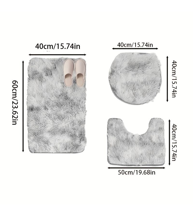 3 Fluffy Ultra Soft Non Slip Bath Mats Set Solid Velvet Bathroom Rugs For Bathtub Shower And Toilet Purple - Image 3