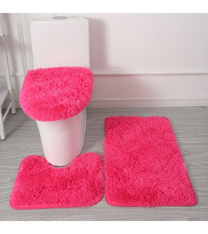 3 Fluffy Ultra Soft Non Slip Bath Mats Set Solid Velvet Bathroom Rugs For Bathtub Shower And Toilet Purple - Image 4