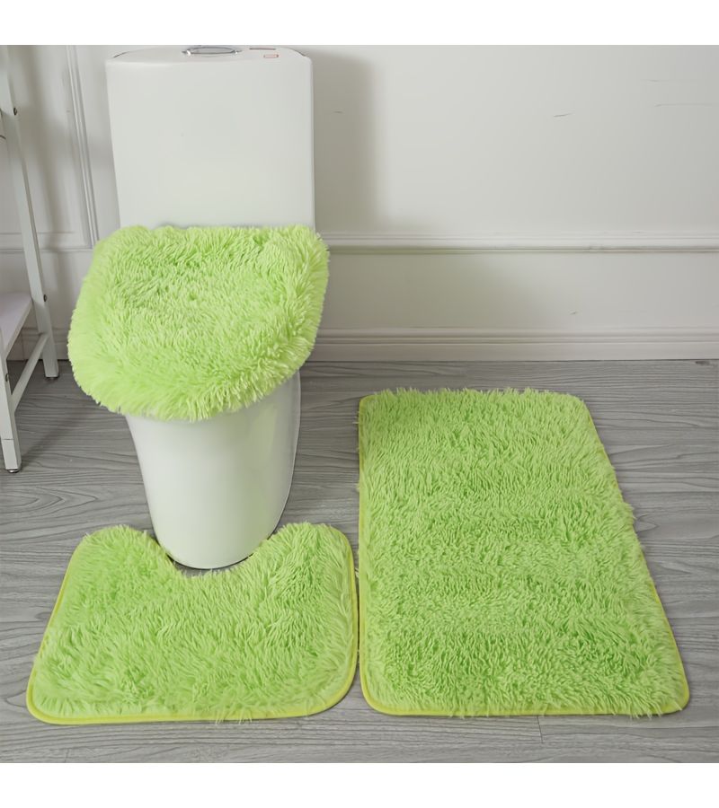 3 Fluffy Ultra Soft Non Slip Bath Mats Set Solid Velvet Bathroom Rugs For Bathtub Shower And Toilet Purple - Image 2