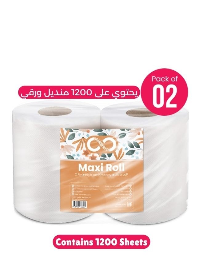 Kitchen Roll Tissue Paper Towel 500g Maxi Roll Contains 2 Packs 600 Diamond Embossed Sheets Higher Absorbency & Ultra Soft Tissue 1200 sheets 