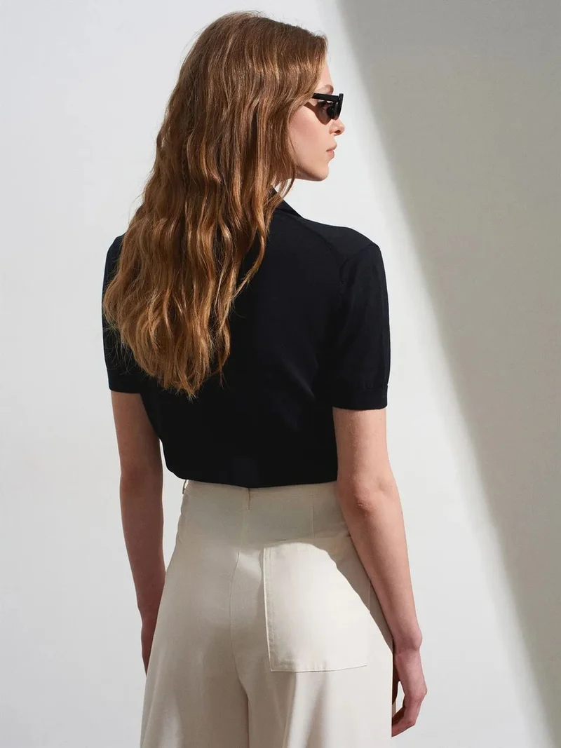 Dilvin DILVIN Women's Polo Collar Button Blouse
