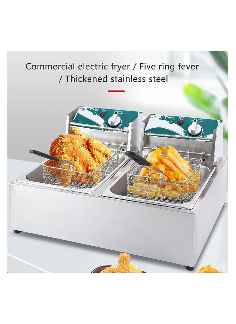 KitchTron - Double Deep Fryer Stylish Green Panel ,Stainless Steel Dual Tank Fryer with 2 Baskets.Dual Adjustable Temperature Control. Ideal for Home and Commercial Restaurants. 6Lx2, 2500W with Lids. - Image 1