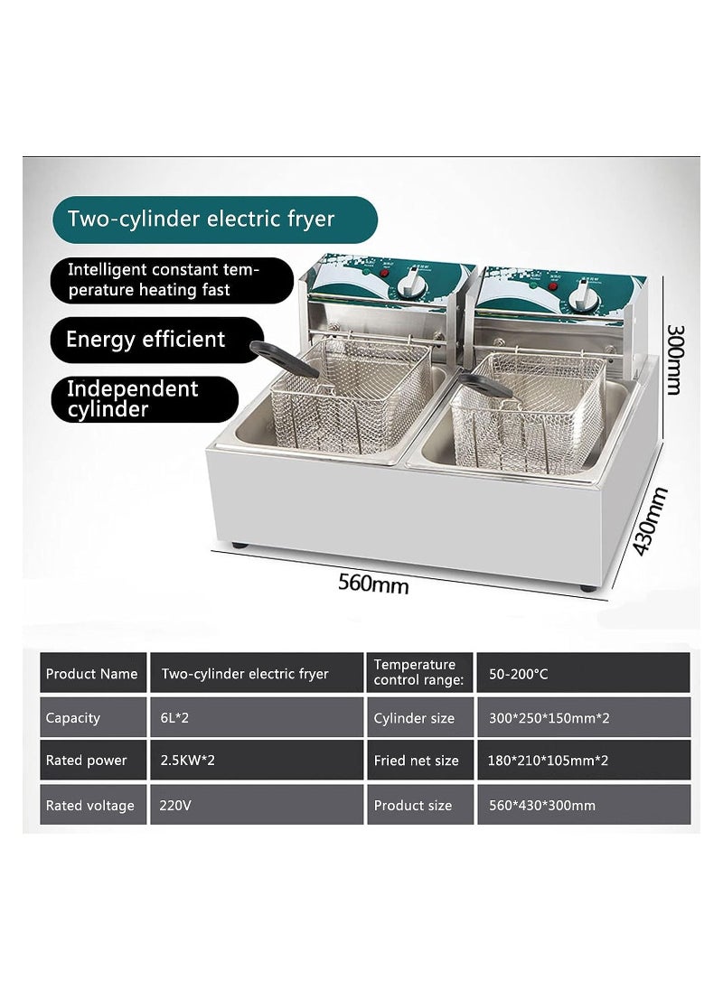 KitchTron - Double Deep Fryer Stylish Green Panel ,Stainless Steel Dual Tank Fryer with 2 Baskets.Dual Adjustable Temperature Control. Ideal for Home and Commercial Restaurants. 6Lx2, 2500W with Lids. - Image 1