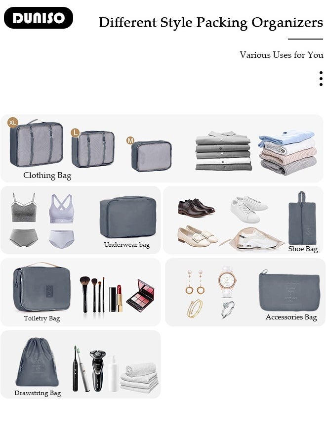 DUNISO - 8 Piece Travel Organizer Bags for Luggage, Waterproof and Durable Travel Bags, Packing Cubes for Travel, Compression Cubes for Suitcases, Travel Bags for Clothes, Toiletries, Clothing, Underwear - Image 1