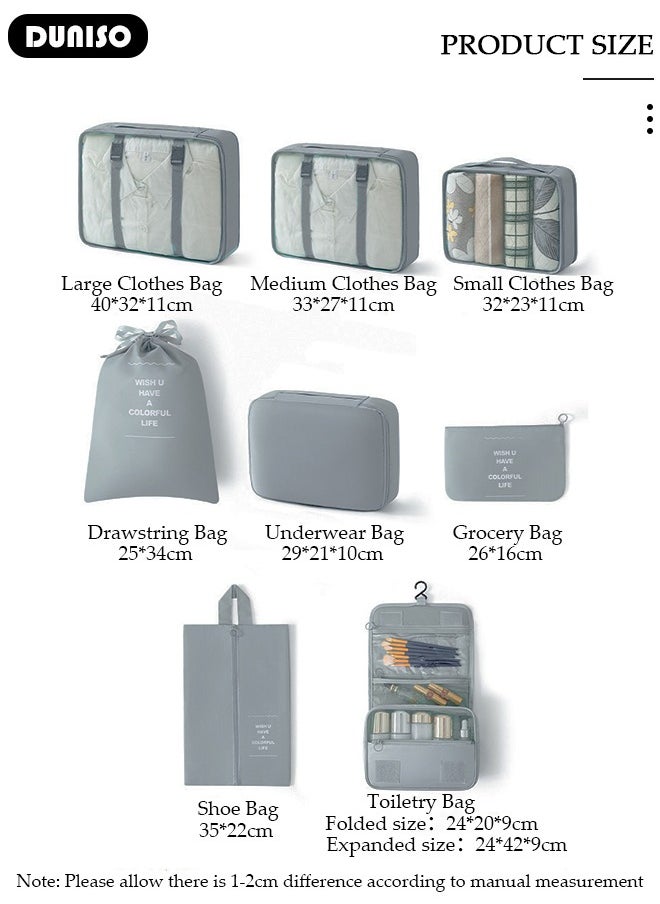 DUNISO - 8 Piece Travel Organizer Bags for Luggage, Waterproof and Durable Travel Bags, Packing Cubes for Travel, Compression Cubes for Suitcases, Travel Bags for Clothes, Toiletries, Clothing, Underwear - Image 1