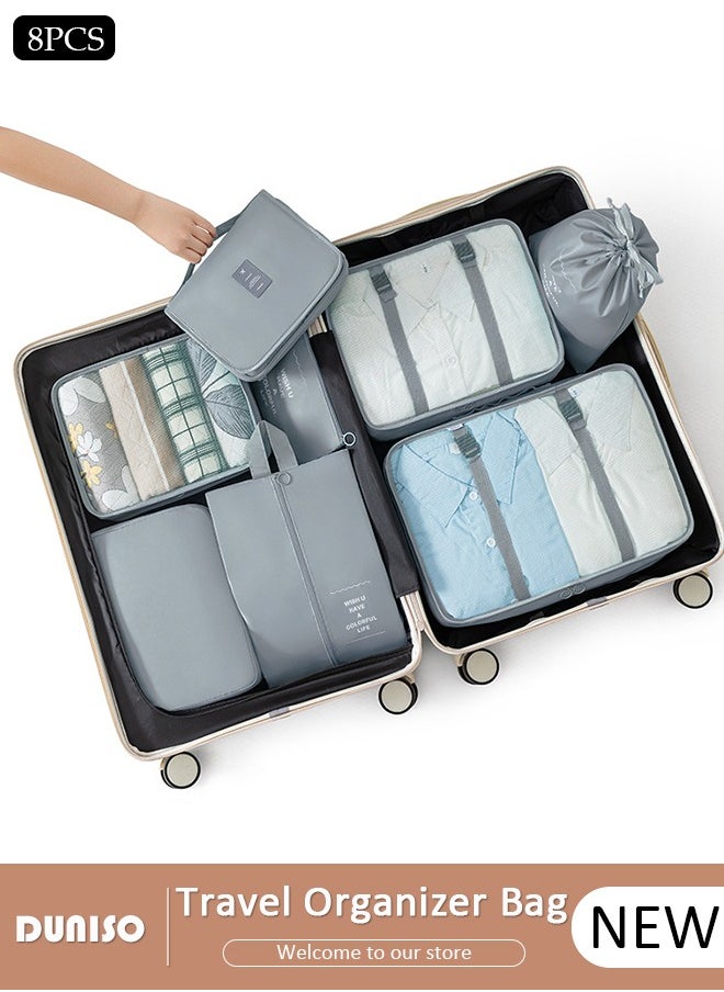 DUNISO - 8 Piece Travel Organizer Bags for Luggage, Waterproof and Durable Travel Bags, Packing Cubes for Travel, Compression Cubes for Suitcases, Travel Bags for Clothes, Toiletries, Clothing, Underwear - Image 1