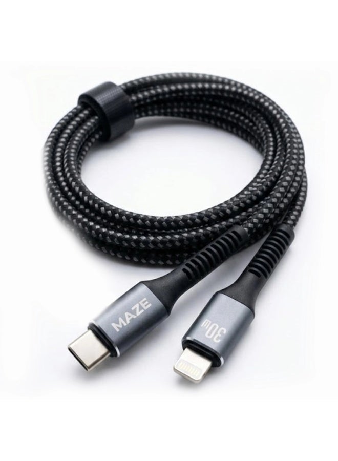 ميذ كابل USB-C إلى Lightning للشحن السريع – يدعم تقنية PD بقدرة 30 واط، سرعة نقل بيانات 480 ميجابت في الثانية، سلك متين مغطى بجديلة من النايلون، مقاوم للثني، بطول 1 متر، متوافق مع هواتف iPhone وأجهزة iPad. - Image 1