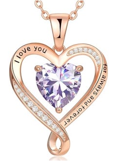 Zifeel Infinity Heart Pendant 925 Sterling Silver, Rose Gold Birthstone Necklace  - Image 1