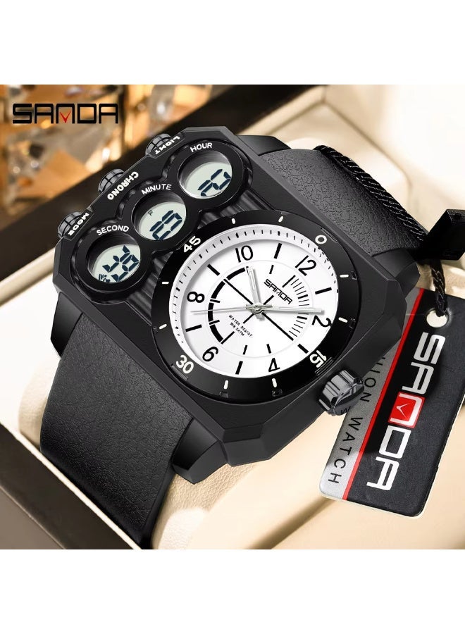 Sanda6237 Electronic Watch Dual Display Countdown Multi-Functional Sports Watch Waterproof Luminous Large Dial Student Electronic Watch - Image 2
