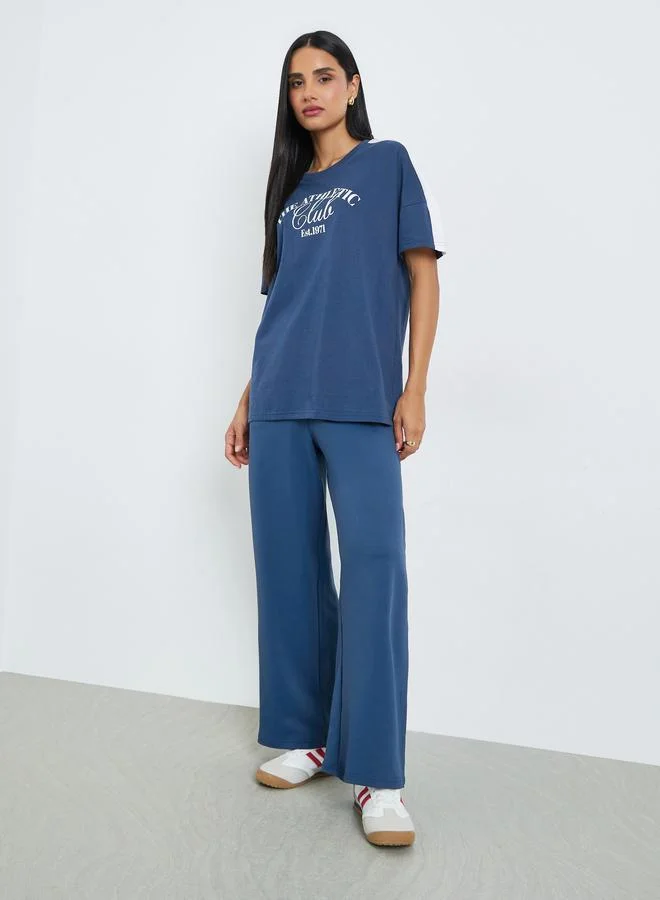Styli Blue Slogan Oversized Cotton T-Shirt