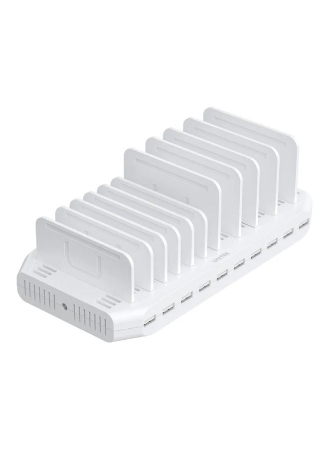 UNITEK محطة شحن ذكية USB 10 منافذ 96 واط (2 منفذ QC3.0 + 8 منافذ 2.4A)، أبيض، محول طاقة 20V4.8A، صندوق هدايا UNITEK - Image 1
