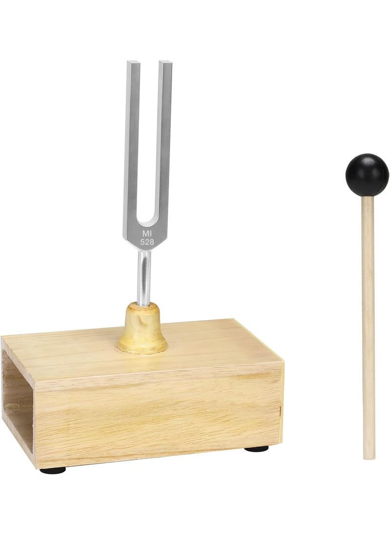 Megrez MEGREZ 528 Hz Tuning Fork for Sound Healing, Aluminum Alloy Tuning Fork with Wooden Resonance Box, Hammer and Cleaning Cloth, Musical Instruments Tuning Fork Sound Box for Yoga, Relaxation 