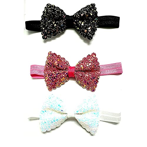 HOMEMATES 3 Pcs Fancy Stylish Hair Band Ribbon Glitter Bow Band Multicolor Baby Girls Kids Elastic Headband Hair Accessories - Image 1
