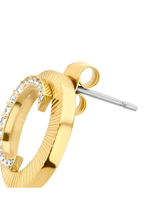 CERRUTI 1881 Pleat Gold-Plated Earrings with Sunray-Textured and Crystals