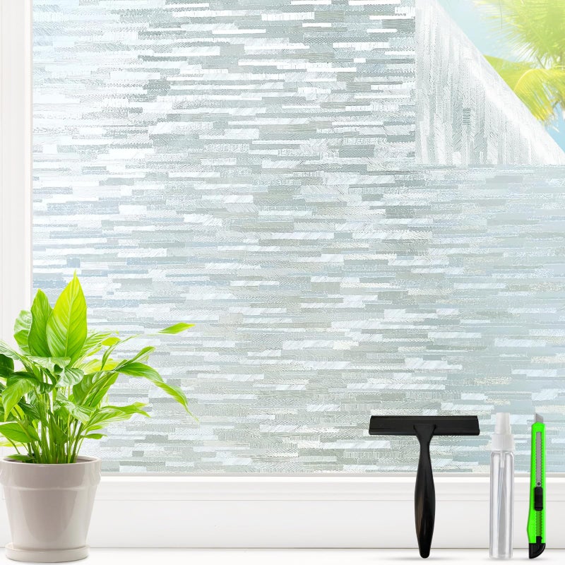 Dwersty Frosted Glass Window Privacy Film Decorative, Bathroom Window Privacy Film for Glass Windows Cover, Static Cling, Removable, Reusable, Anti-UV, Anti-Glare, Heat Blocking, 17.5 Inch by 78.74 Inch - Image 1