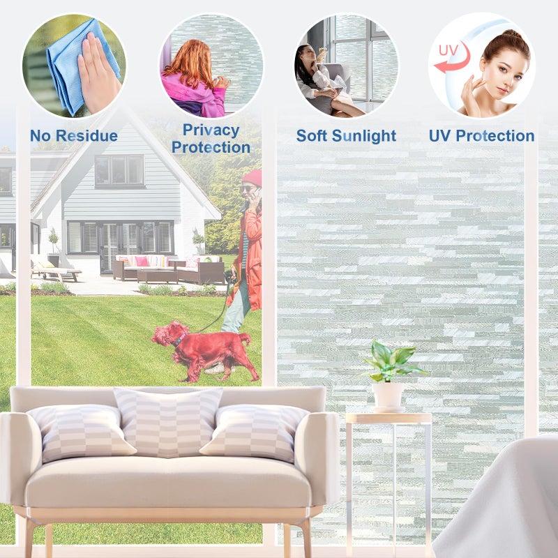 Dwersty Frosted Glass Window Privacy Film Decorative, Bathroom Window Privacy Film for Glass Windows Cover, Static Cling, Removable, Reusable, Anti-UV, Anti-Glare, Heat Blocking, 17.5 Inch by 78.74 Inch - Image 3