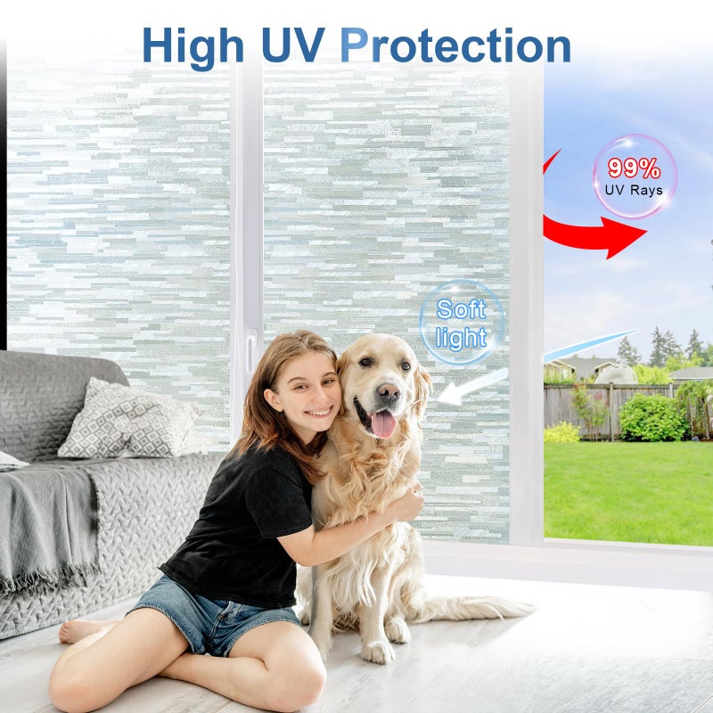 Dwersty Frosted Glass Window Privacy Film Decorative, Bathroom Window Privacy Film for Glass Windows Cover, Static Cling, Removable, Reusable, Anti-UV, Anti-Glare, Heat Blocking, 17.5 Inch by 78.74 Inch - Image 5