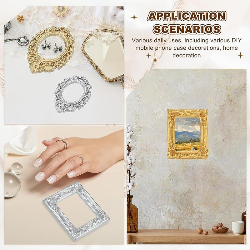 uxcell 10pcs Vintage Resin Picture Frames, Mini Tiny Photo Frame Rectangle Jewelry Display Prop for DIY Table Top Photography Wedding Decor, Gold, 1.5 x 1.2 - Image 5