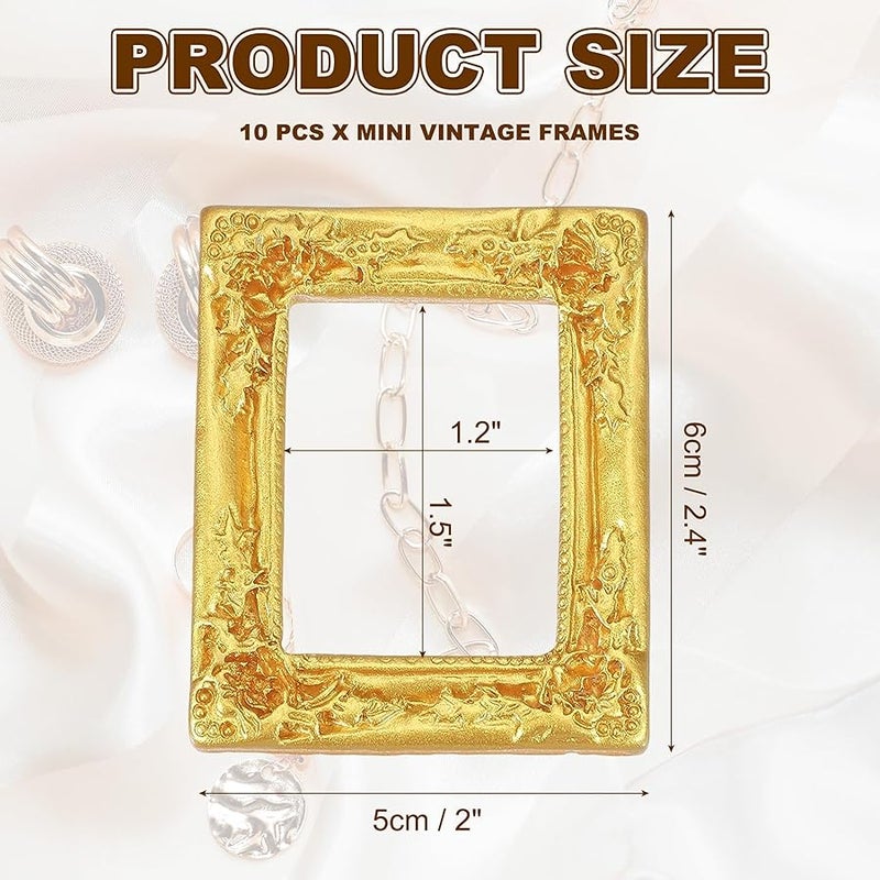 uxcell 10pcs Vintage Resin Picture Frames, Mini Tiny Photo Frame Rectangle Jewelry Display Prop for DIY Table Top Photography Wedding Decor, Gold, 1.5 x 1.2 - Image 2