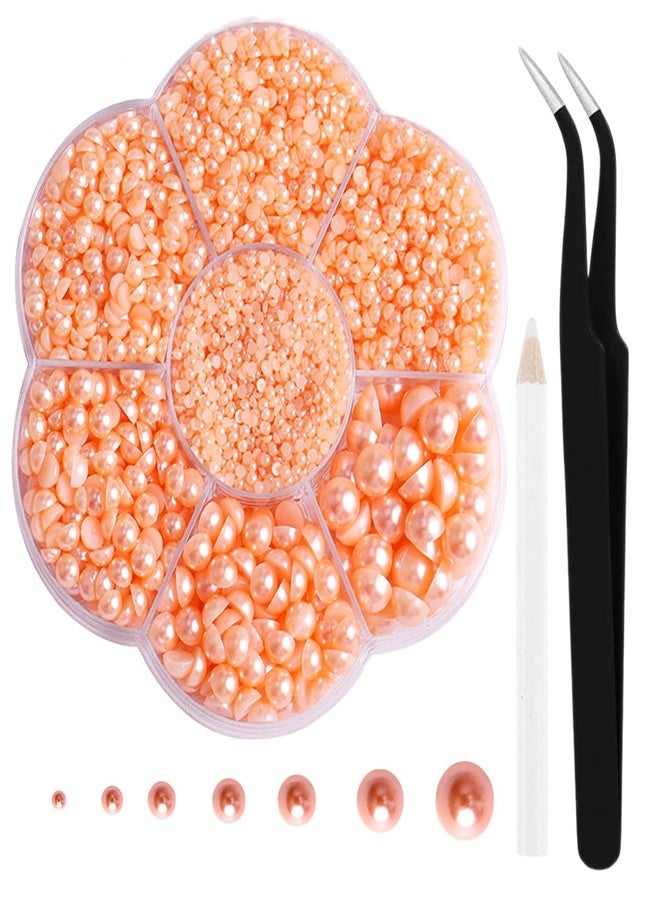 Makandup Aodse 6000 Pcs Nail Pearls for Nails Art, Orange Half Pearl for Crafts, Charms DIY Crafting Charms Decorations Accessories - Image 1