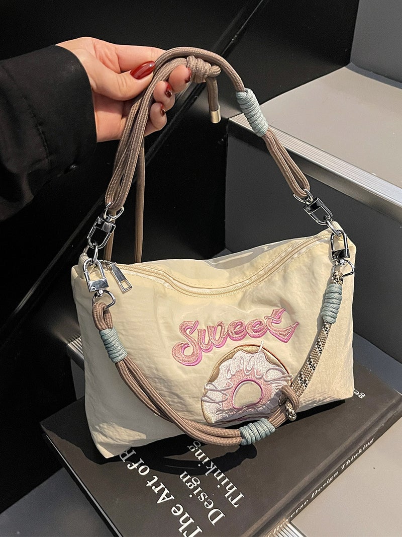 Heavy Embroidered Cat Portable Nylon Cloth Bag Women'S Japanese-Style Casual Commuter Crossbody Bag All-Match Shoulder Bag - Image 2