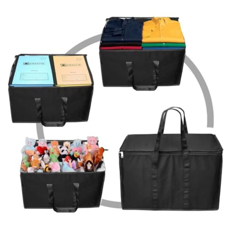 TULMAN Storage Bag for Clothes Document Files Storage Bag Toys Storage BagCloths Organiser with Strong Handle Black 225 x 16 x 145 Inch - Image 2