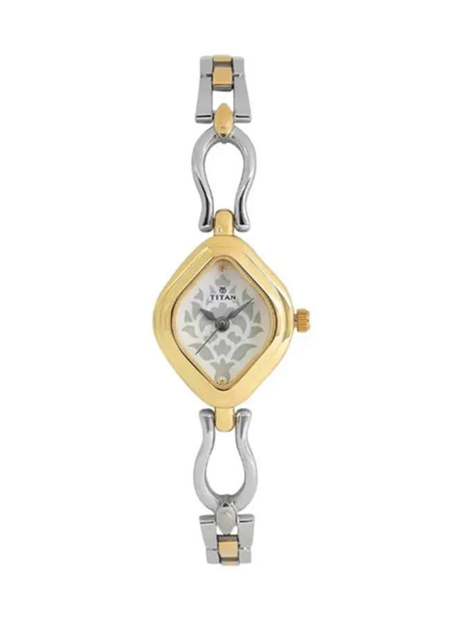 Titan Quartz Analog Watch for Women With White Dial Two Toned Colour Stainless Steel Strap