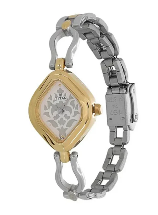 تيتان Titan Quartz Analog Watch for Women With White Dial Two Toned Colour Stainless Steel Strap