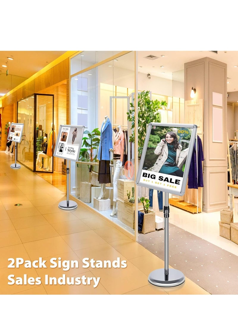SYOSI - A3 Sign Stand Adjustable Poster Aluminum Snap Frame Menu Replaceable Advertising Rack Floor Display Stands with Safety Corner and Stable Round Base (Silver, A3) - Image 1