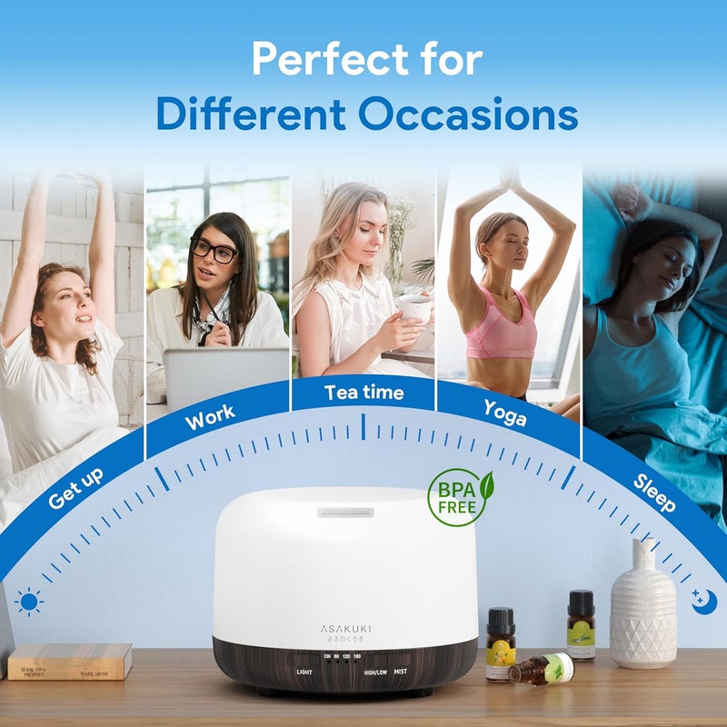 ASAKUKI 500ml Premium, Essential Oil Diffuser, 5 In 1 Ultrasonic Aromatherapy Fragrant Oil Vaporizer Humidifier, Timer and Auto-Off Safety Switch - Image 5