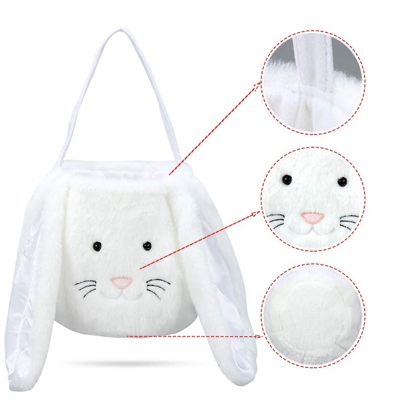 XinblueCo Plush Easter Bunny Basket for Kids Boys Girls Easter Buckets with Long Plush Ear Personalized Egg Hunting Bags,Bunny Kids Easter Tote Bags for Easter Decorations Candy - Image 3