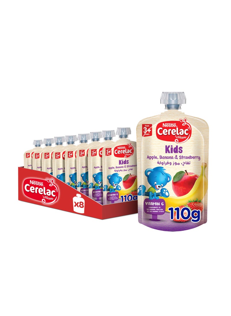 Cerelac Fruits Puree Pouch For Kids In Apple Banana Strawberry 3-6 Years 8 x 110g - Image 1