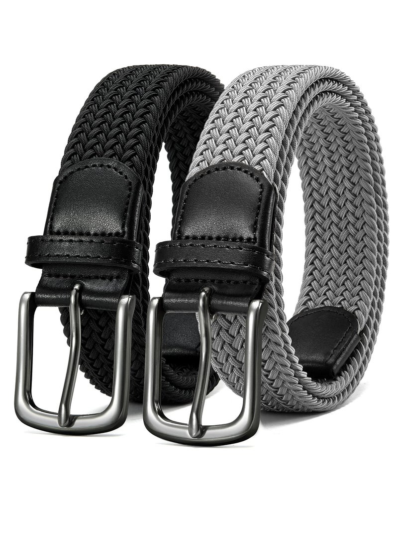 Elastic Braided Golf Belt for Men, 2 Pack Mens Casual Woven Stretch Belts 46", For Golf Pant Casual Jeans - Image 1