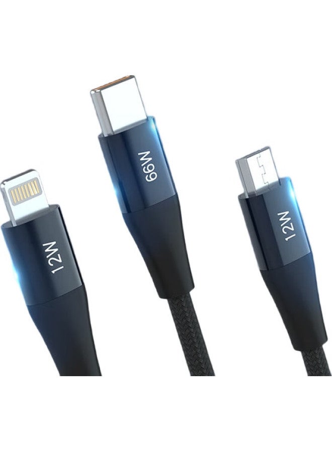 Newmine 3-In 66W Super Fast Charging Cable, Multi-Port Fast Charging Cord, Compatible With Apple, Huawei, Xiaomi, Car Use, Braided Black [Apple + Android + Type-C] - Image 3