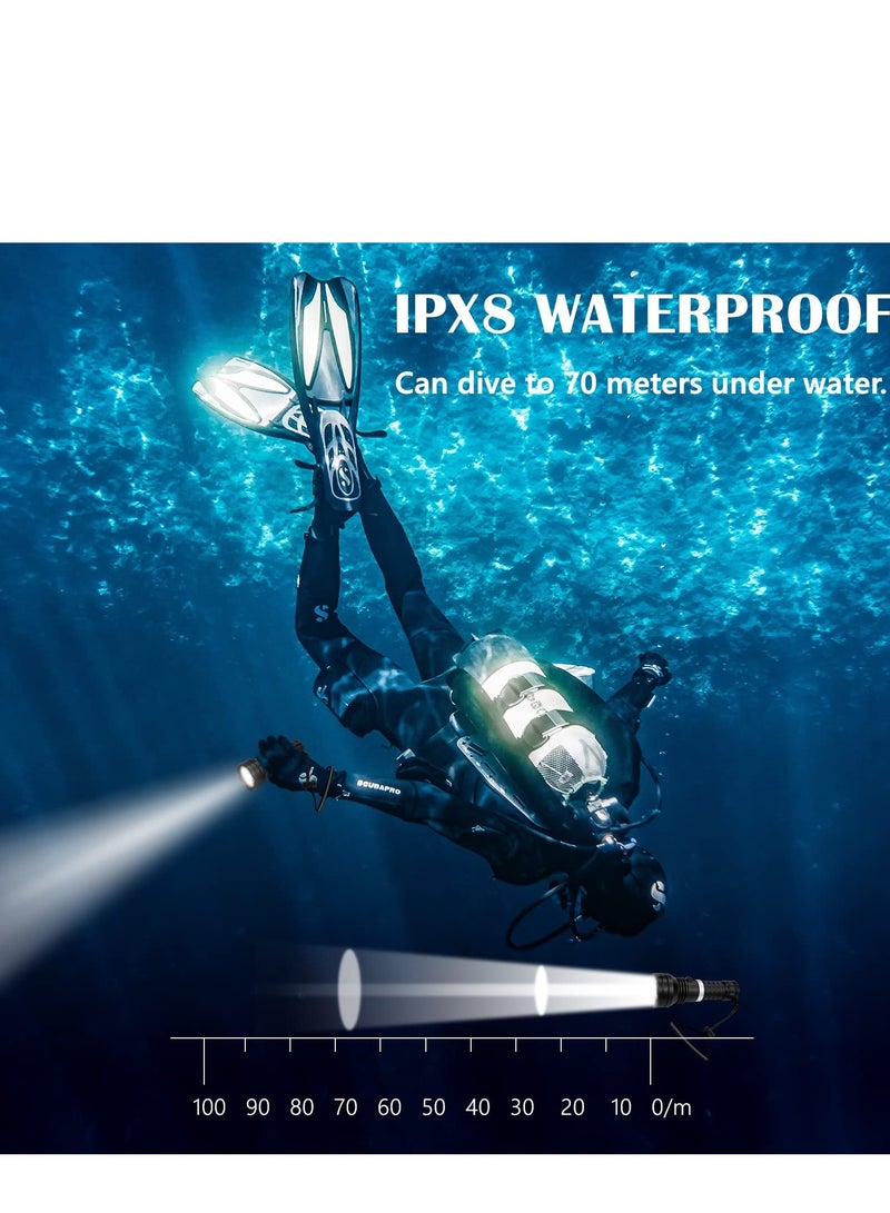 SYOSI Diving Flashlight Dive Torch 2000 Lumen Waterproof Underwater LED Submarine Lights Holder with Rechargeable Battery,Charger for Under Water Deep Sea Cave at Night - Image 3