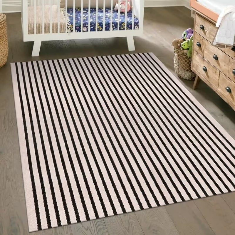 LEEVAN Washable Area Rug 5'x8' Living Room Area Rug Soft Bedroom Rug Black and White Striped Rug for Kitchen Dining Room Playroom Mudroom Dinning Room Entryway - Image 2