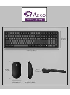 AKKO AKKO MX108 Multi-Device Wireless Keyboard & Mouse Combo, MX108 Bluetooth + 2.4G Cordless Wireless for Mac OS and Windows Laptop, Desktop, 108 Keys Full-Size Slim (Black & Silver)  - Image 2