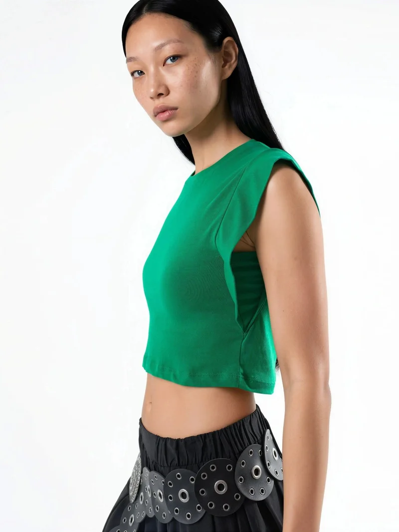Busem BUSEM Crew Neck Cotton Blend Sleeveless Crop Top