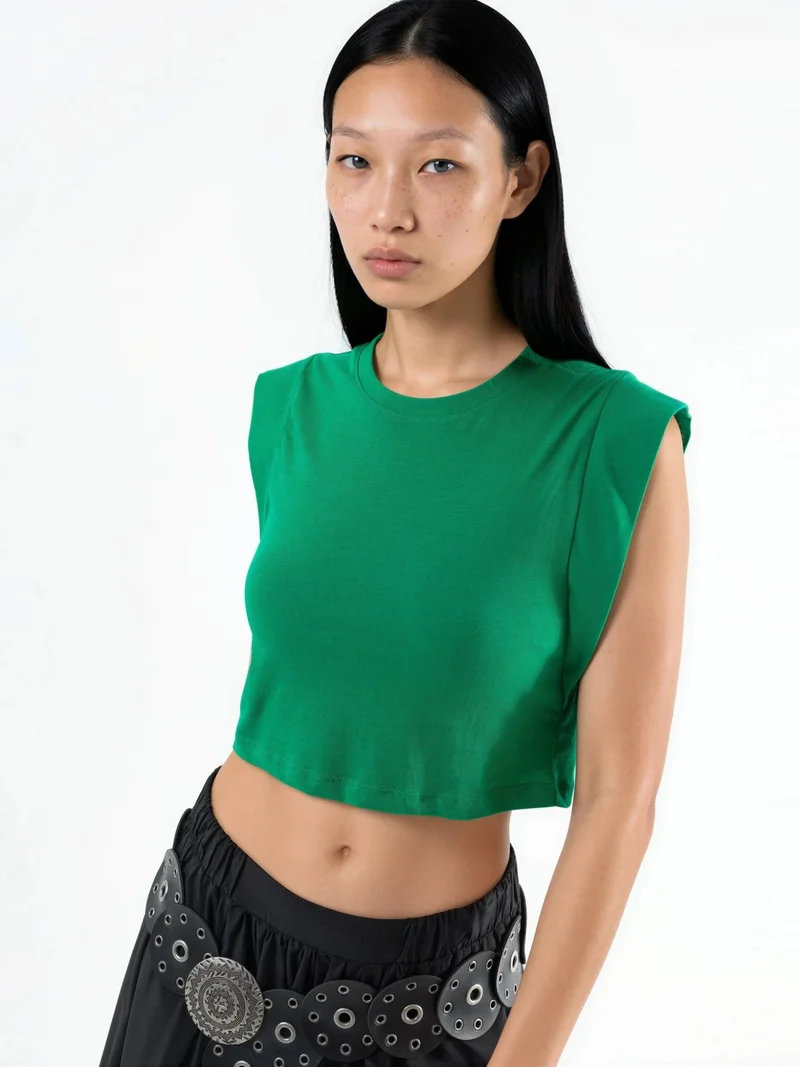 BUSEM Crew Neck Cotton Blend Sleeveless Crop Top