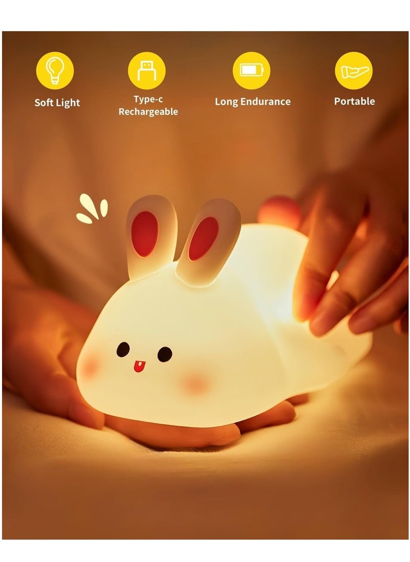 JAJEEK Big Face Rabbit Night Light – Cute Rabbit LED Night Light for Kids, Silicone Sponge Bunny Lamp, Rechargeable Night Light for Nursery, Breastfeeding, Bedroom & Living Room - Image 5