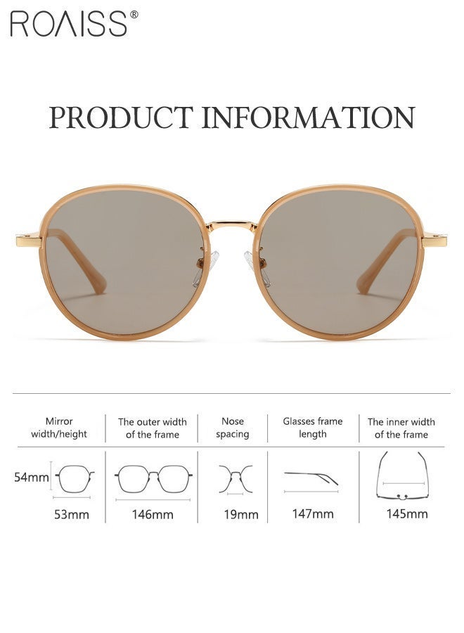 رويس نظارات شمسية مستديرة للنساء مزودة بزجاج مستقطب، توفر حماية من الأشعة فوق البنفسجية UV400، نظارات شمسية عصرية مناسبة للتسوق والحفلات والسفر، مزودة بحافظة، قطر العدسة 53 مم - Image 4